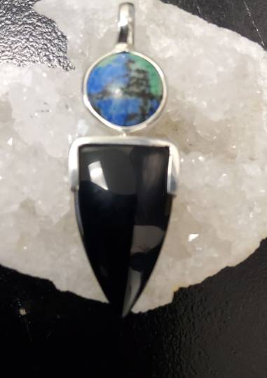 Sterling Silver Chrysocolla and Obsidian Pendant